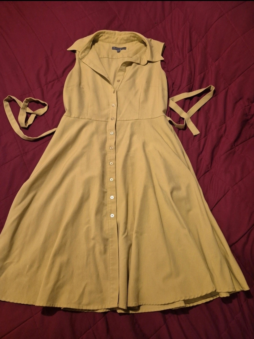 Sharagano Sleeveless Mustard Button-Front Midi Dress